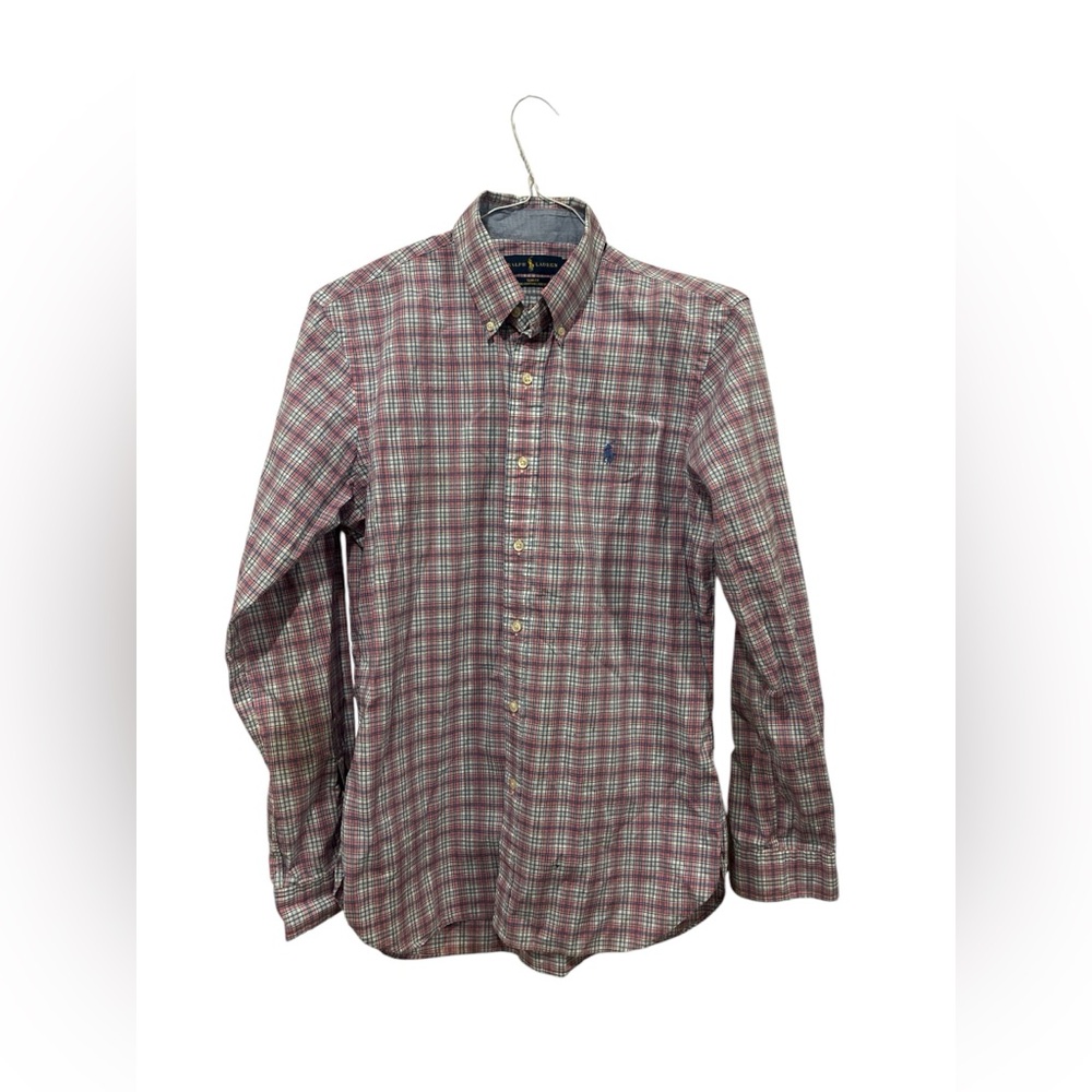 Ralph Lauren Men’s Blue Pink Plaid Slim Fit Shirt‎ Long Sleeve Men's Size Medium
